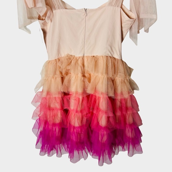 Aura Pink Ombre Tulle Ruffle Tiered Mini Dress Small Coquette Fairy - Picture 7 of 11